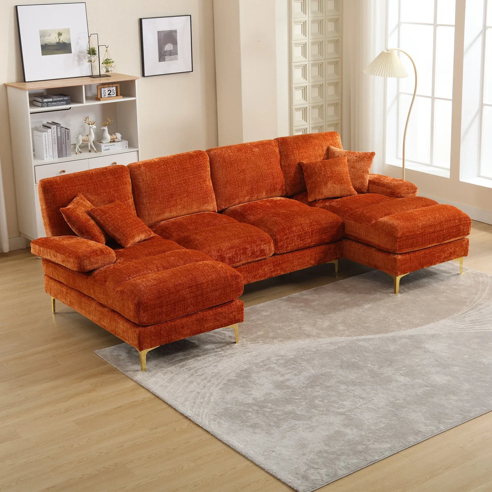 Canapé Panoramique Orange XXL en U Tissu Chenille