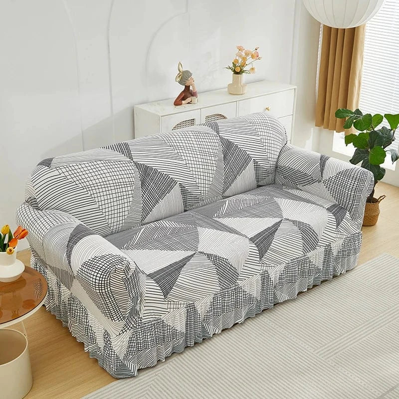 Housse de Canapé avec Jupe Gris Clair et Cendre