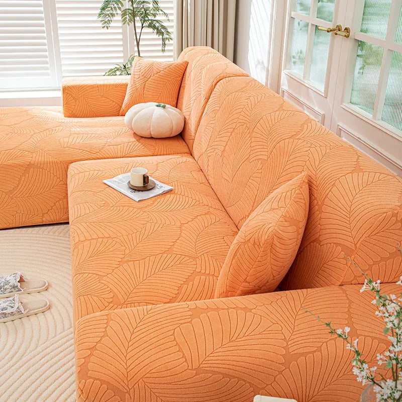 Housse de Canapé Motif Feuillage Orange