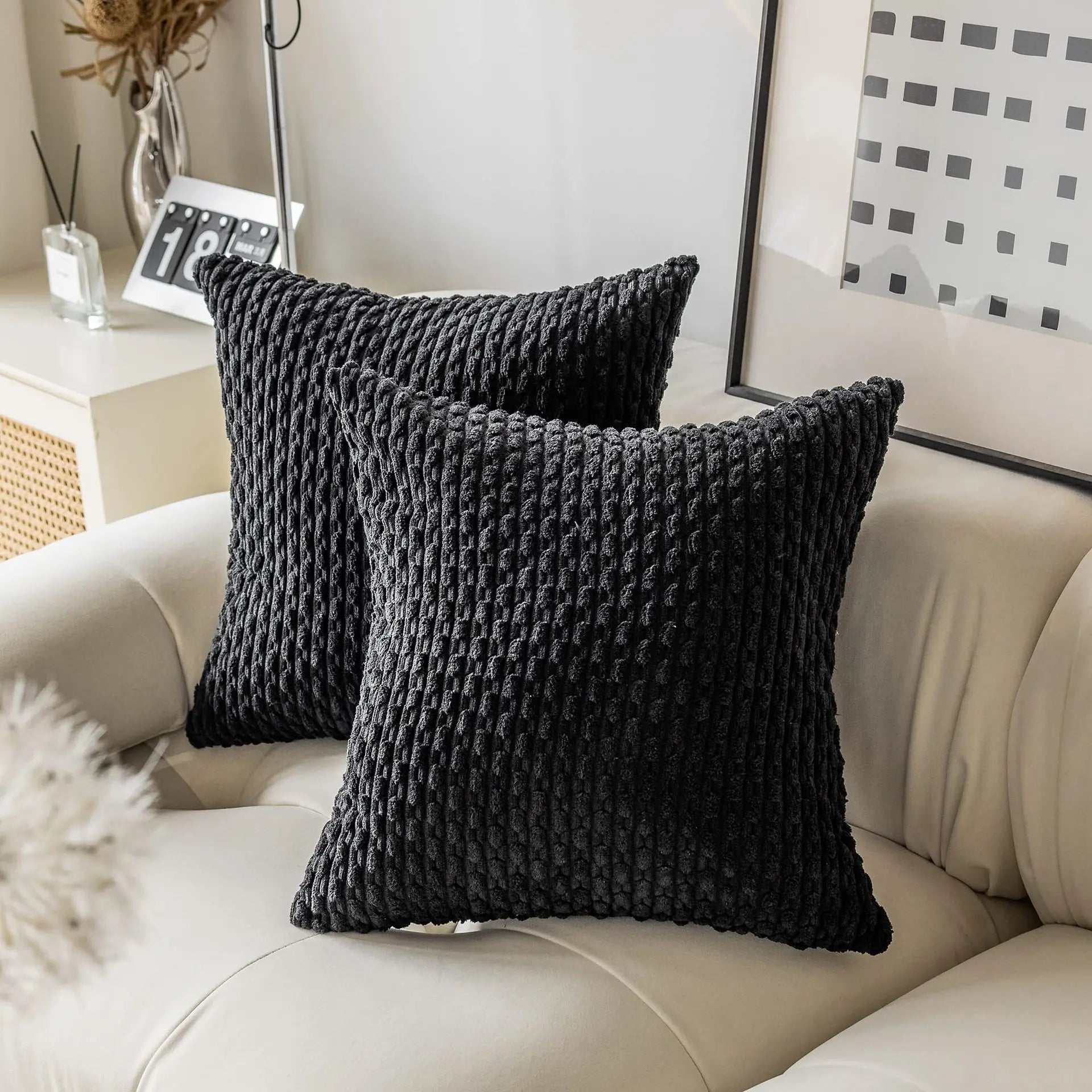 Housse de Coussin Décorative Noir
