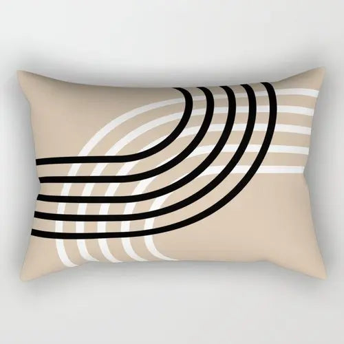 Housse de Coussin Rectangulaire Motif Ligne Noire et Blanche