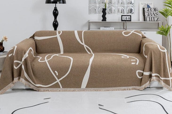 Jeté de Canapé à Lignes Beiges et Marrons