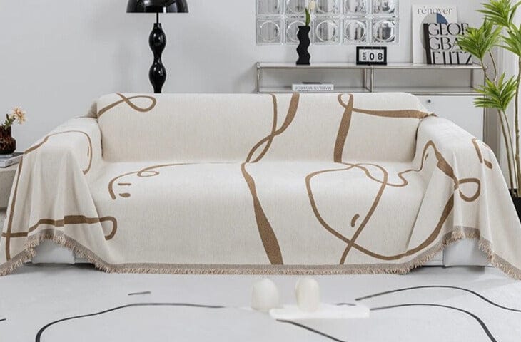 Jeté de Canapé à Lignes Beiges et Marrons