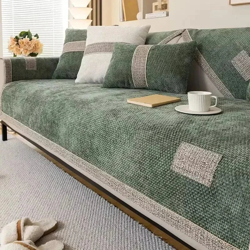 Protège-canapé en chenille avec retombées latérales Vert