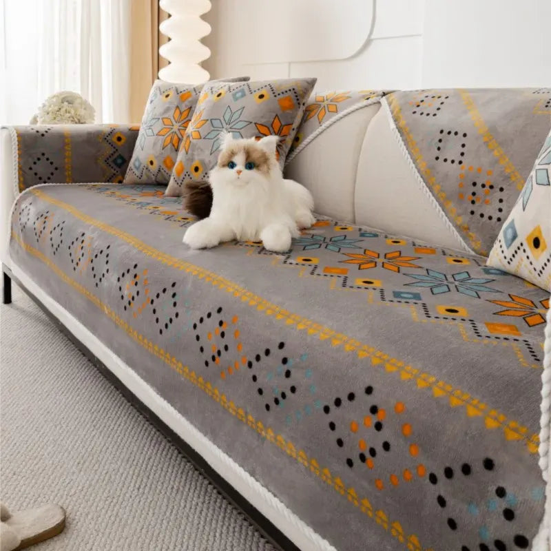 Protège Canapé en Flanelle Nordique Marron