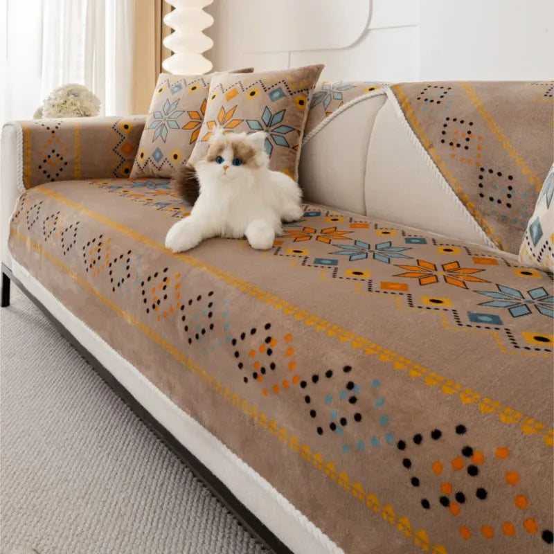 Protège Canapé en Flanelle Nordique Marron Clair