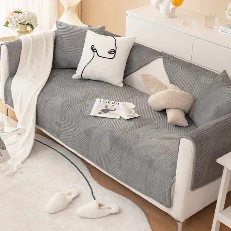 Protège-canapé en Peluche Géométrique Gris